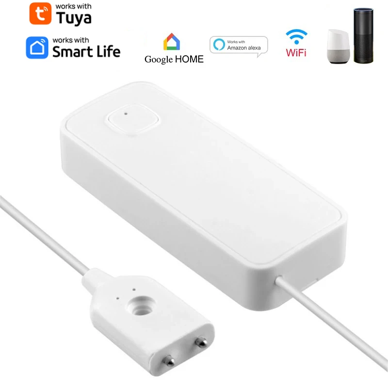 Tuya Wifi Smart Water Lek Sensor Water Overloop Niveau Detector 80db Geluid Alarmsysteem Overstroming Lekkage Sensor Afstandsbediening