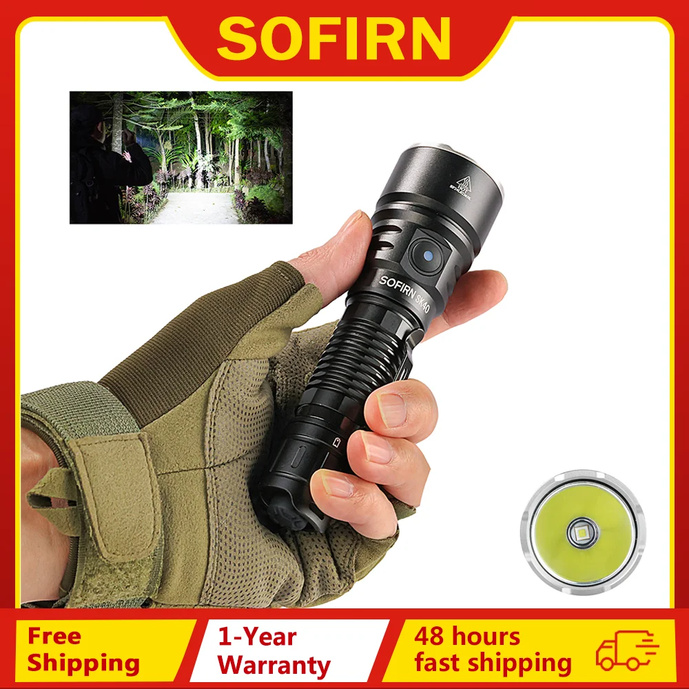 Sofirn SK40 21700 Rechargeable Flashlight  SFT70 LED 3200lm Powerful Tactical Torch 580M Long-Range With Spotlight