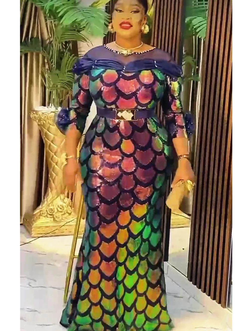 ชุดแอฟริกันสําหรับผู้หญิง 2024 ใหม่แฟชั่น PLUS ขนาดเลื่อมชุดราตรียาว Dashiki อังการาชุด Robe แอฟริกันเสื้อผ้า