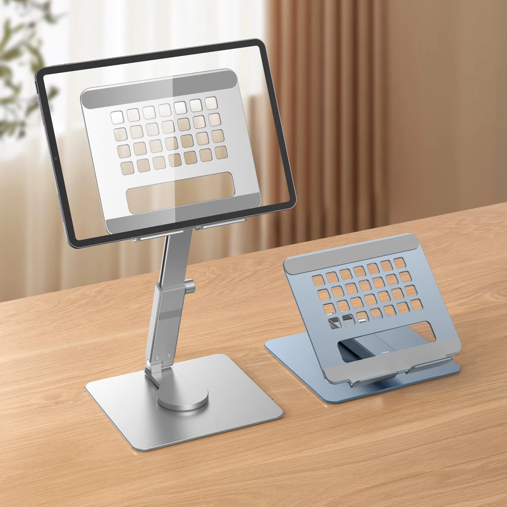 Tragbarer Aluminium-Tablet-Ständer, zusammenklappbar, verstellbar, drehbar, Metall-Universalständer für Ipad Pro Air, Büro, Heimgebrauch