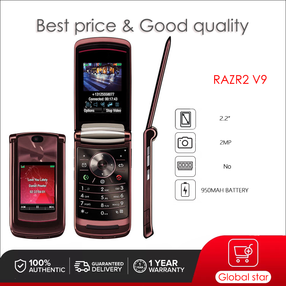 Motorola RAZR2 V9 Refurbished Original Unlocked 2.2" 240x320 pixels Mobile Phone 2MP 144p 950mAh Cheap Cell Phone Free shipping