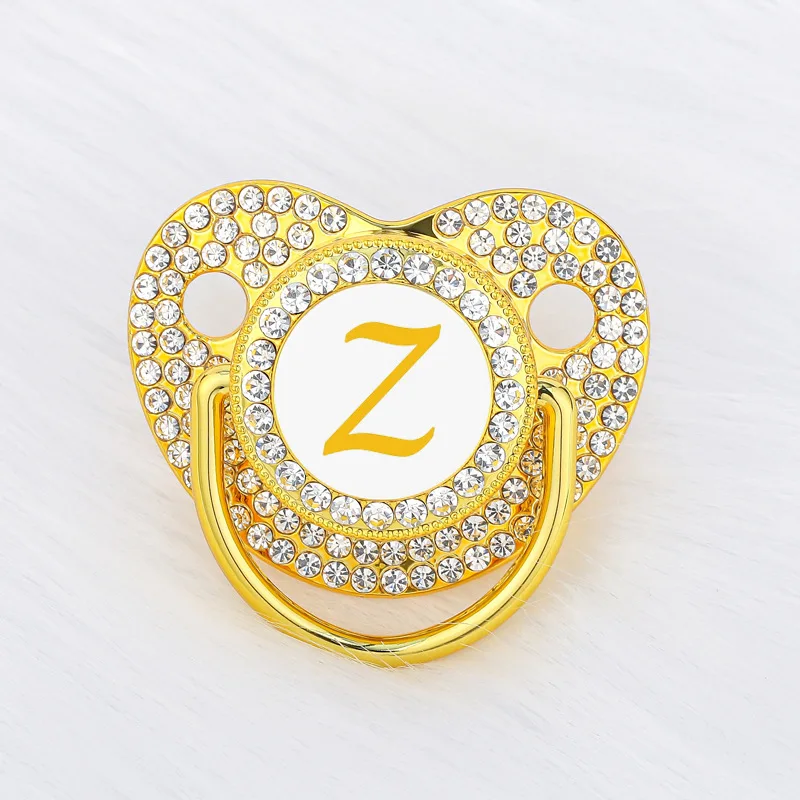 Gold Zircon Newborn Pacifier with Lid Name Initials Personalized Pacifiers for Babies Silicone Infant Dummy New Baby Shower Gift