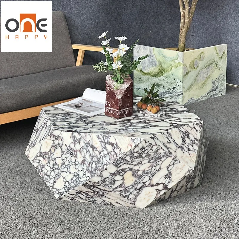Mesa central de mármore natural de formato livre, monolito escultural com base assimétrica - design Wabi Sabi Raw Edge para lounge moderno