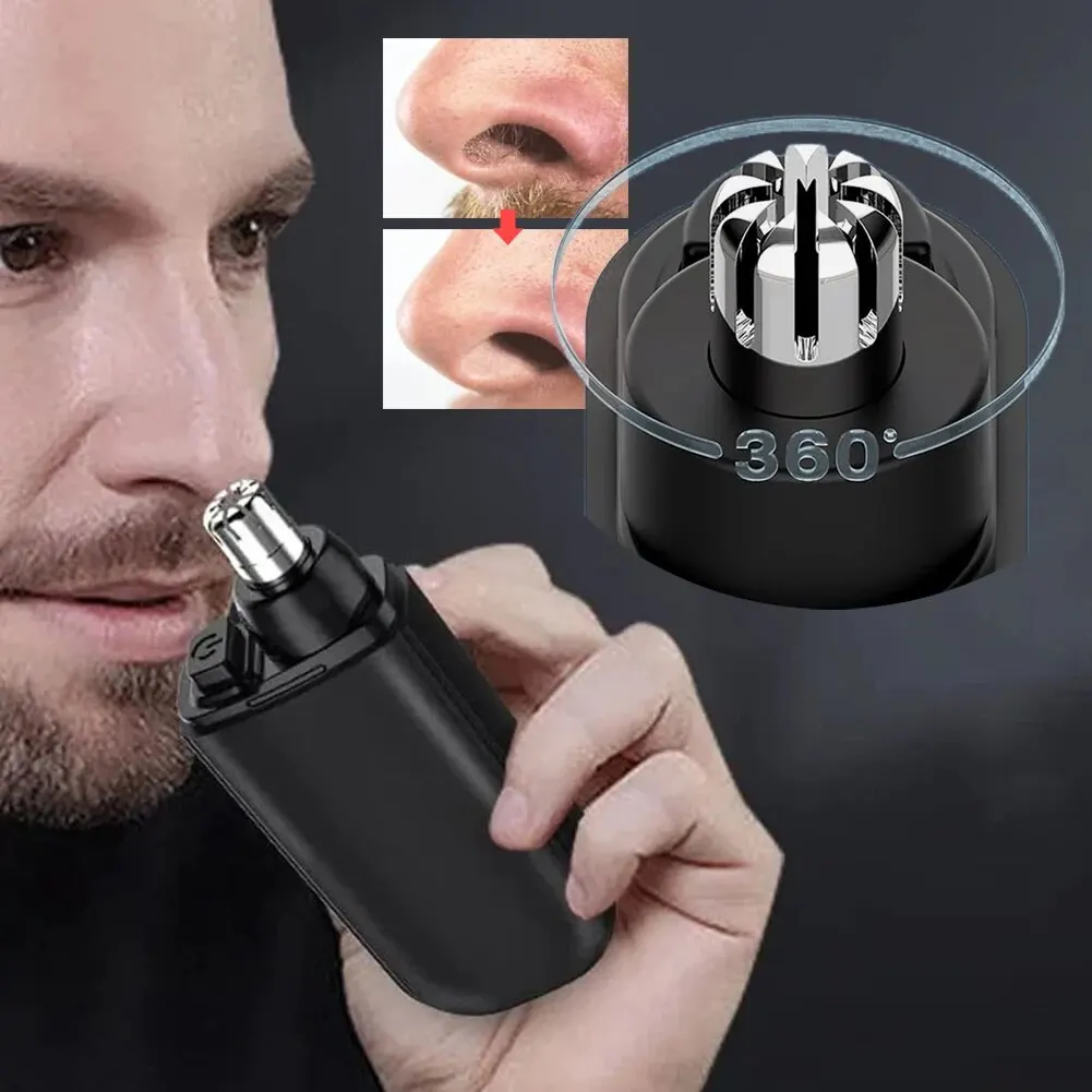 เครื่องเล็มขนจมูกชาร์จด้วย USB แบบขอบสองด้านเครื่องเล็มขนจมูกขนาดเล็กสำหรับผู้ชายแบบพกพาเครื่องมือดูแลผิวหน้า7000รอบต่อนาที
