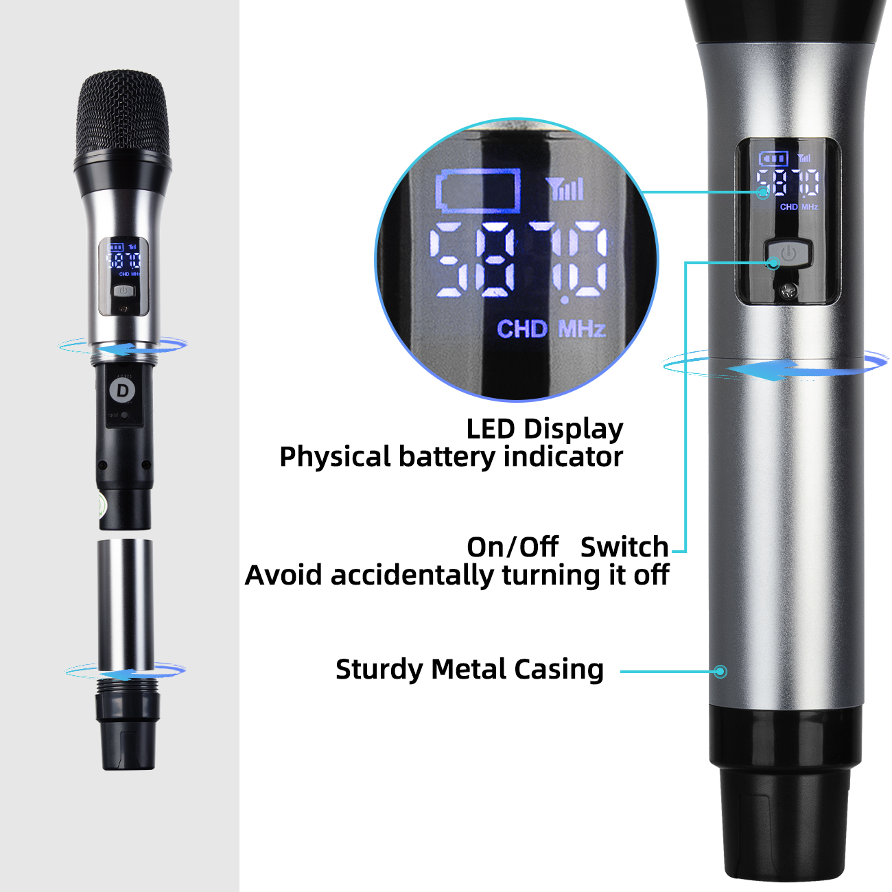 Auriculares inalámbricos profesionales DF208, micrófono de mano, accesorios