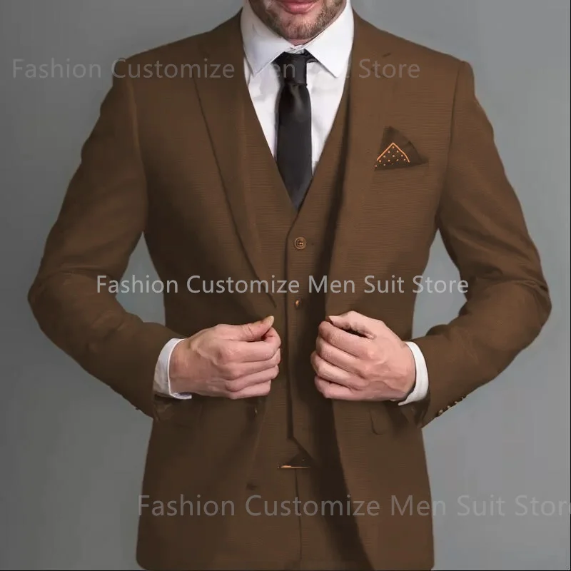 น้ำเงินชายชุด Slim Fit Notched Lapel งานแต่งงาน Tuxedos 3ชิ้นชุด Tailor Made ธุรกิจเครื่องแต่งกายบุรุษ (Blazer + กางเกง + เสื้อกั๊ก)