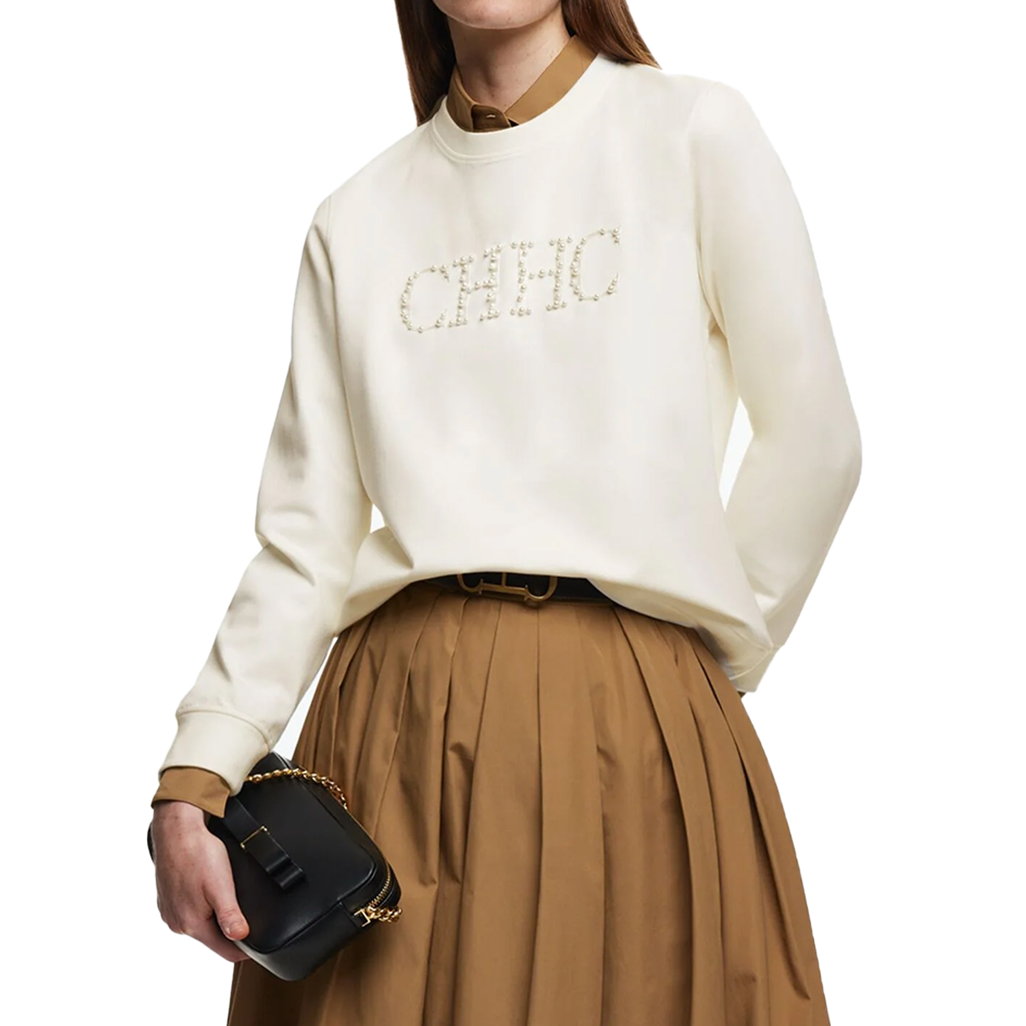 Chch moletom feminino 2024 novo simples pérola bordado topo feminino bege solto manga longa moletom com capuz
