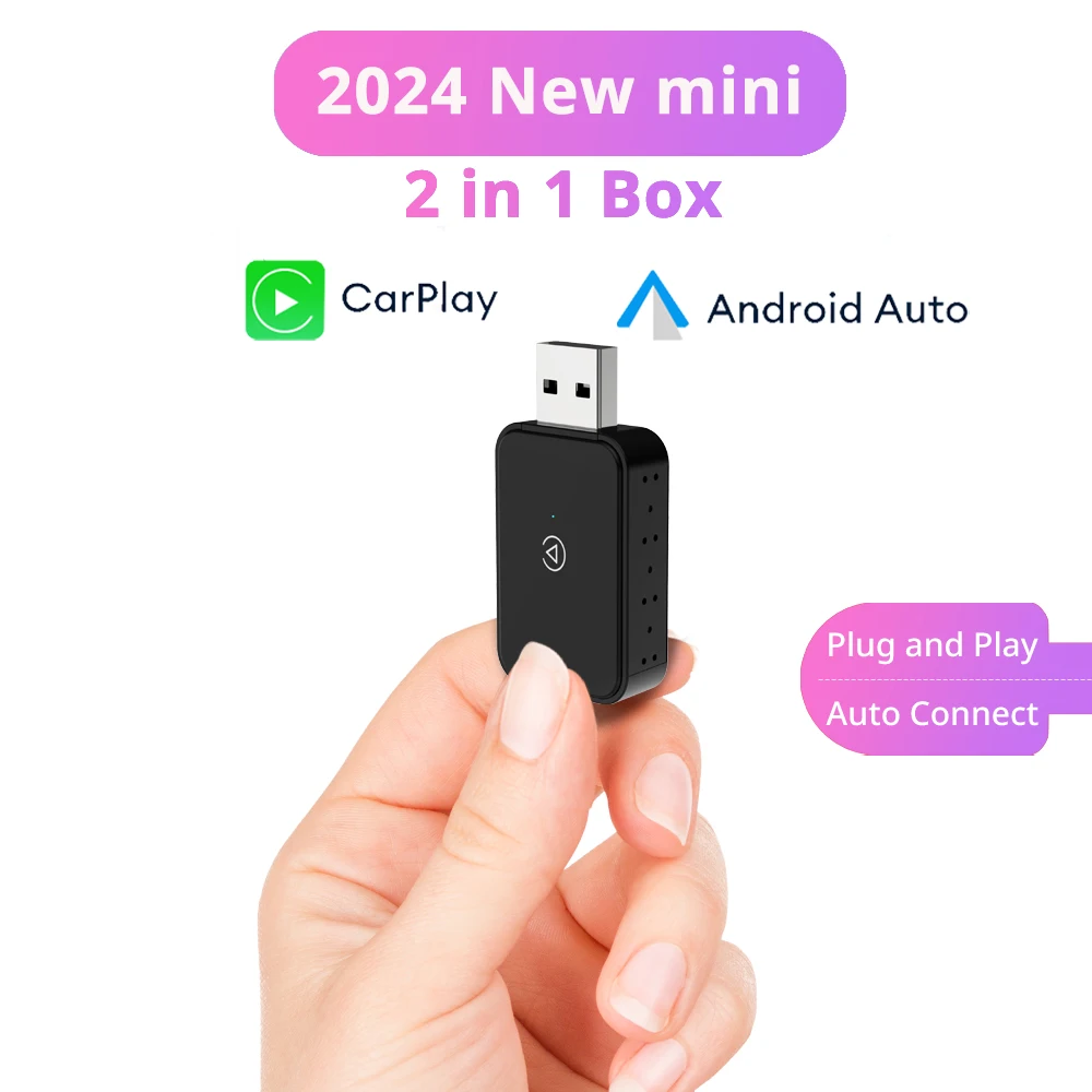 Hot Mini Wired zu Wireless 2 in 1 AI Box Carplay 5G Wif & Bluetooth 5.0 Android Auto Plug and Play Nicht-induktive Verbindung
