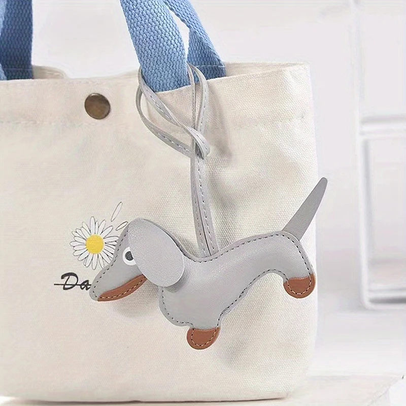Klassischer süßer Welpe Hund Taschenanhänger Schlüsselanhänger Mode PU Leder Dackel Schlüsselanhänger Zubehör