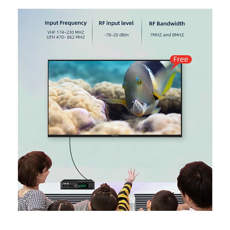 ABJF-Digital TV Decoder HD TV Boxs USB Set Top Box DVB-T2 TV Tuner Terrestrial Satellite TV Receiver HEVC DVBT2 H. 264