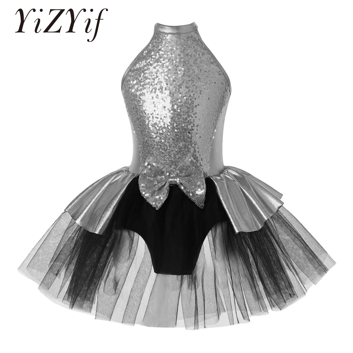 Kinder Mädchen Glitzernde Pailletten Schleife Ballett Tanz Tutu Kleid Gymnastik Trikot Ballerina Wettbewerb Bühnenkostüm