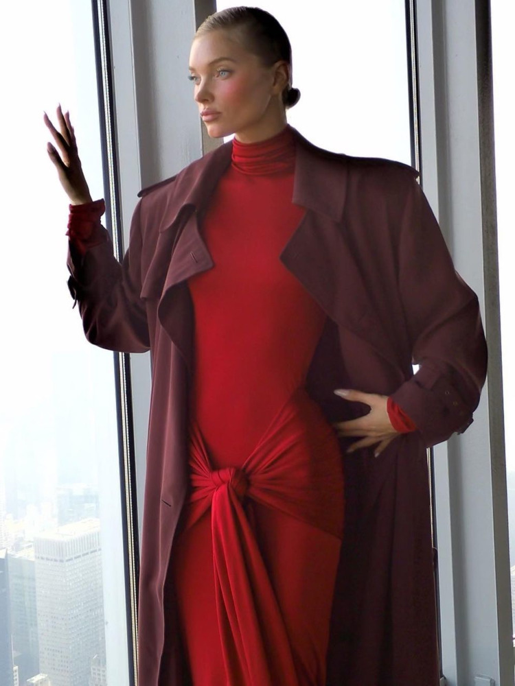 Articat-vestido ceñido de manga larga y cuello alto para mujer, vestido largo ajustado elástico con cordones, novedad de otoño 2023