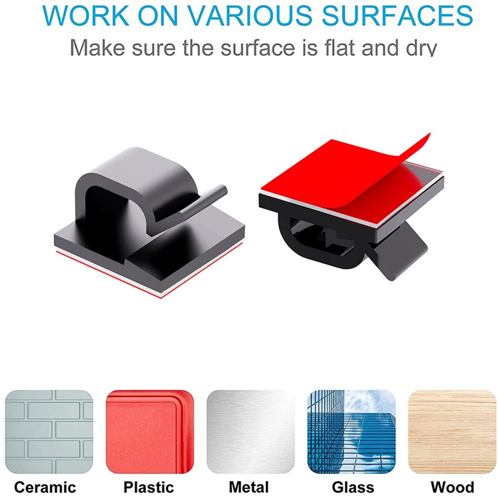 50Pcs Adhesive Cable Organizer Cables Holder Cable Management Harness Clamp for Home PC Computer Mouse Power USB Cable Cabling