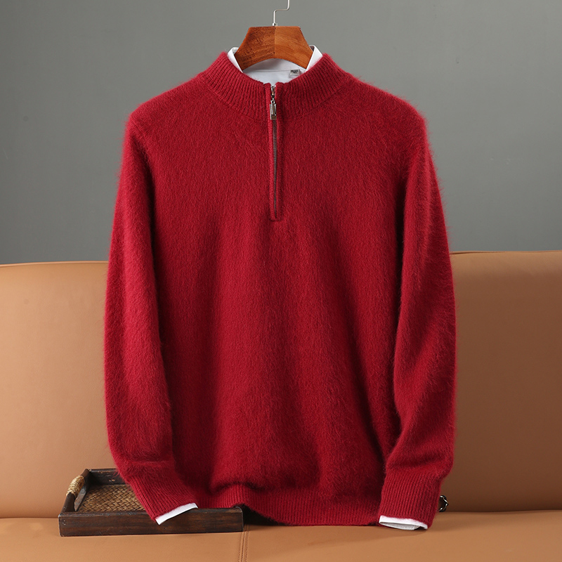 Herbst Winter Dicke 100% Nerz Kaschmir Pullover männer Halb Stehkragen Zipper Gestrickte Pullover Casual Business Warme Menswear Tops