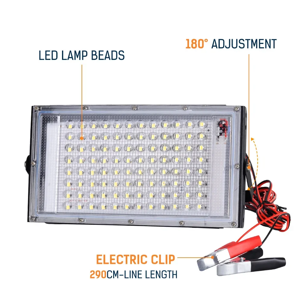 DC 12V-85V 100W Led Flood Light Outdoor Floodlight Spotlight 12V Volt Reflector Led Portable Security Light Connect with Battery