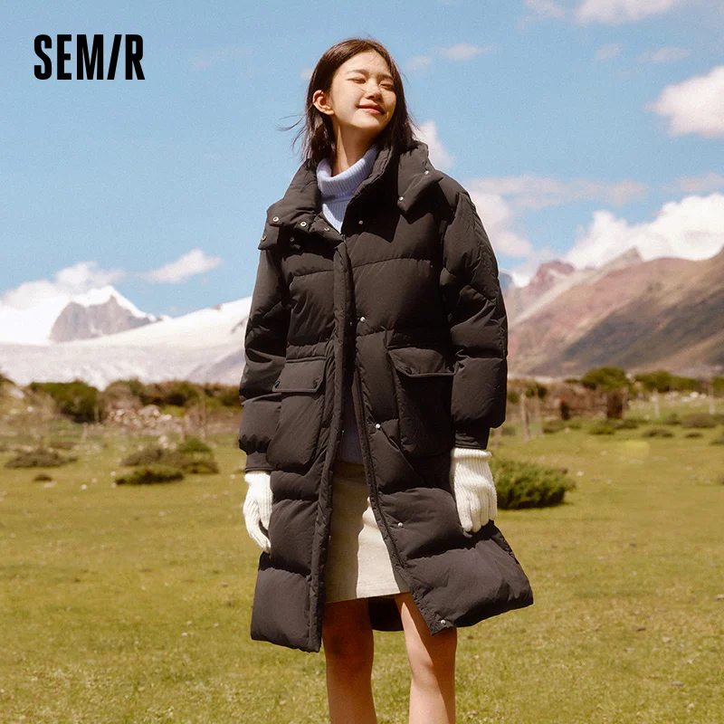 Semir para baixo casaco feminino longwaterproof à prova de óleo à prova de manchas quente 2025 inverno novo solto com capuz versátil jaqueta mulher