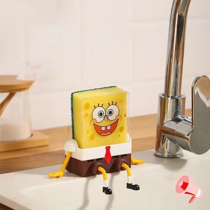 SpongeBob SquarePants แปรงล้างจานฟองน้ําอุปกรณ์ครัวท่อระบายน้ําทําความสะอาดจานแปรงReusable Scrub Scouring Pad