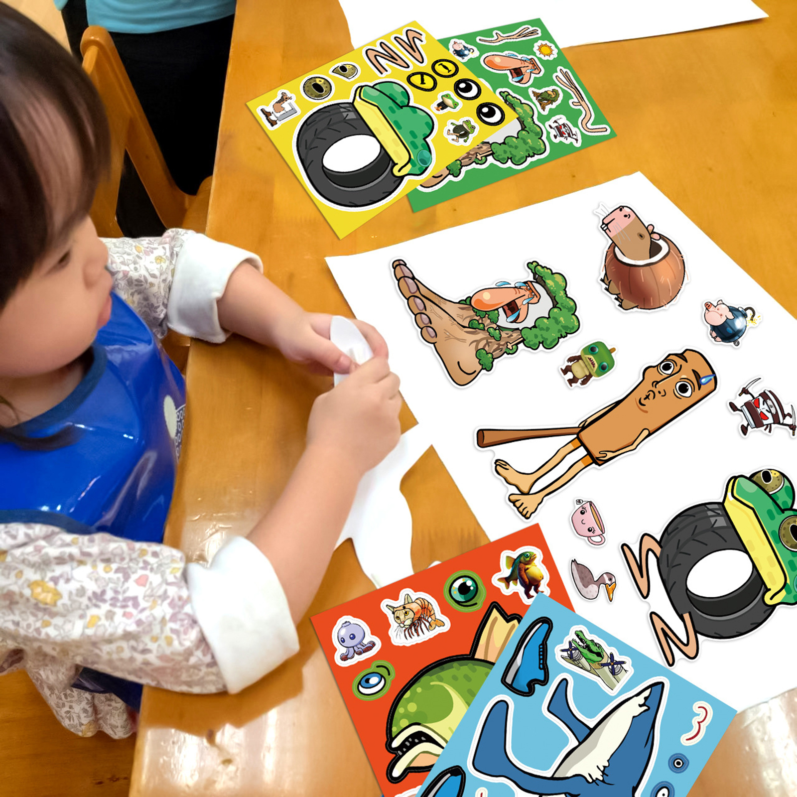 8/16Sheets Abstract Animal Make a Face Puzzle Stickers Tung Tung Sahur Italian Brainrot Animals Decal Assemble Jigsaw Kid Toys