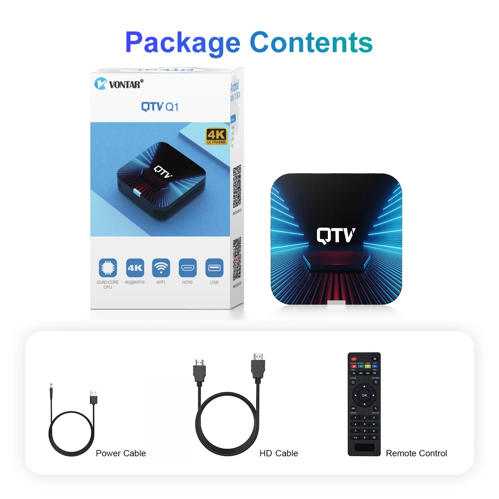 VONTAR QTV Q1 กล่องทีวีAndroid 10 Allwinner H313 2GB 16GBรองรับ 4K H.265 Wifi TV Dongle Media Playerชุดกล่องด้านบน 1GB 8GB