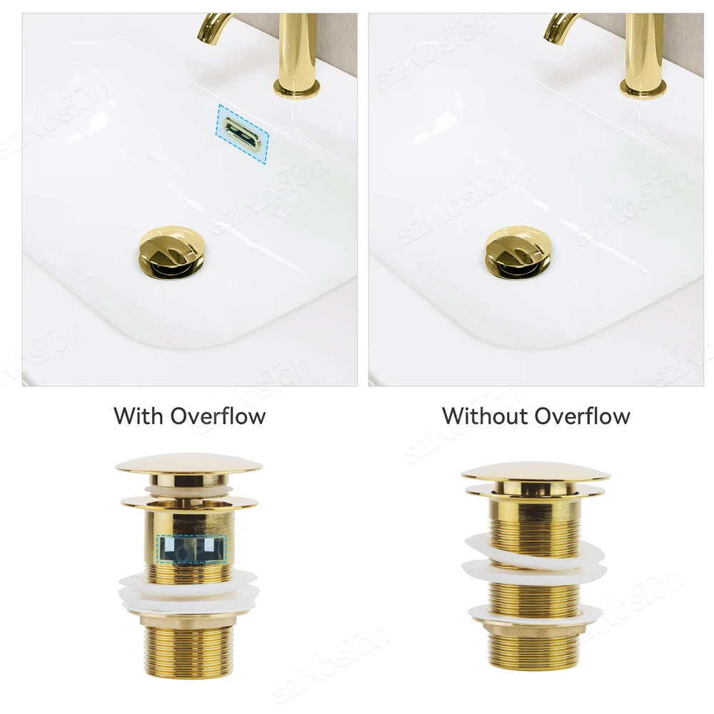 Gold Pop Up ปุ่มท่อระบายน้ําห้องน้ําอ่างล้างจานปลั๊ก Drainer Siphon ขยะอ่างล้างหน้าก๊อกน้ําอุปกรณ์เสริมอ่างล้างหน้าท่อสีดํา