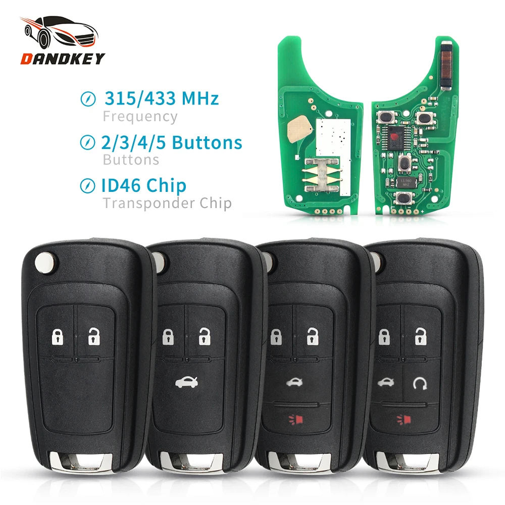 Dandkey 315mhz/433mhz 2/3/4 botão hu100 id46 chip flip chave remota do carro para chevrolet malibu cruze aveo faísca vela impala equinox