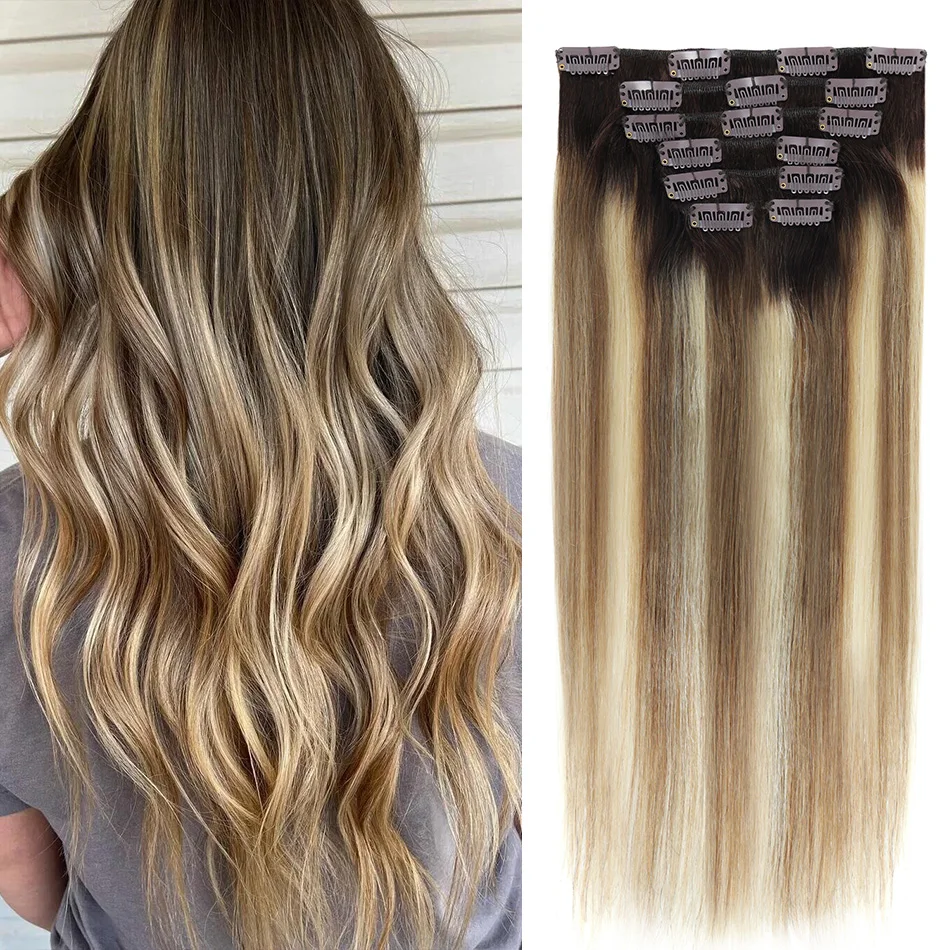 Bhf clipe em extensões de cabelo humano em linha reta extensões de cabelo natural cabeça cheia clipe em grampo de cabelo natural