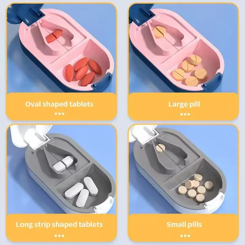 Portable Multiple Pill Cutter with Storage Box Pill Crusher Adjustable Pill Splitter Stainless Steel Cutting Blade