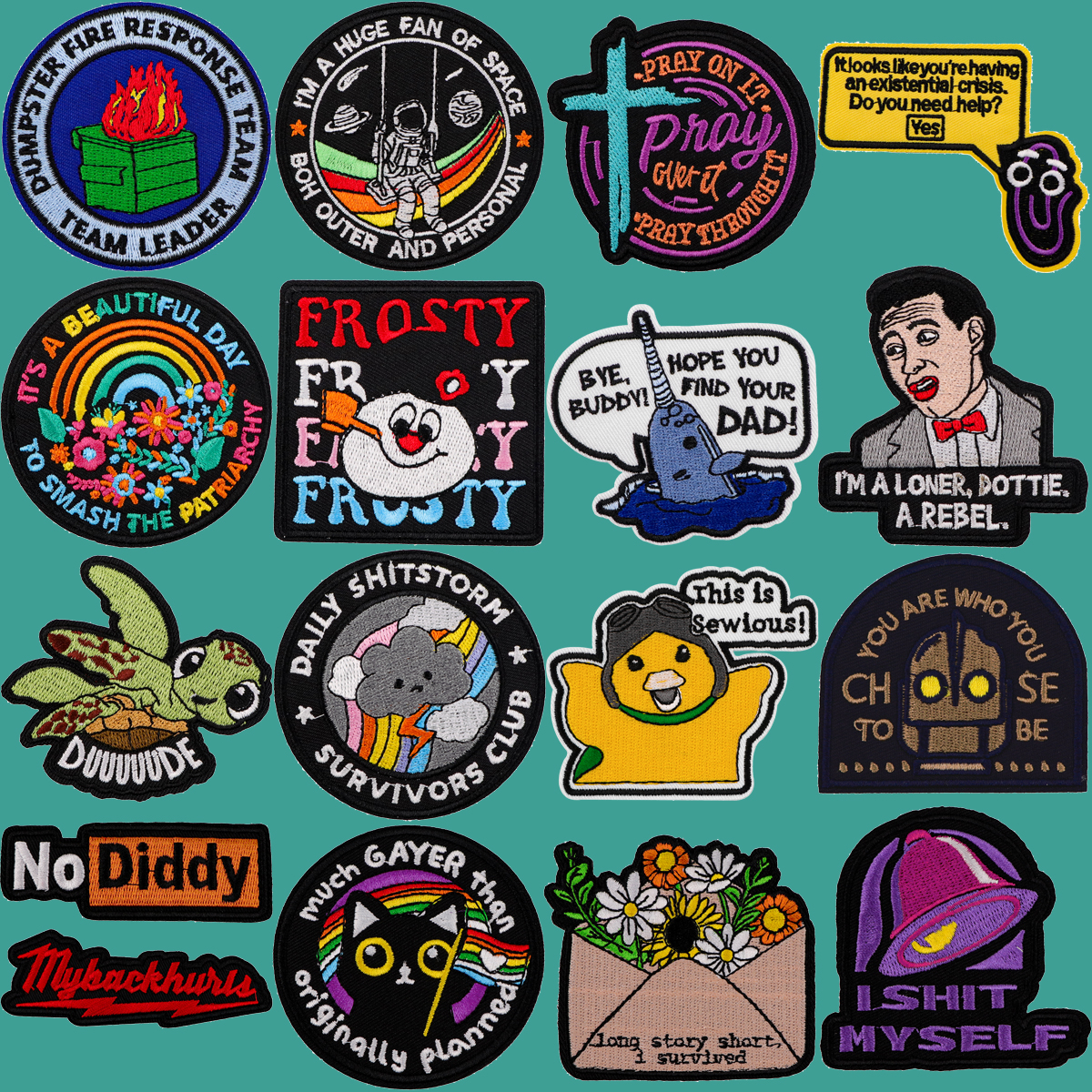 Remendos bordados de cotação de lixo para mochila adesivo remendos de tartaruga de desenho animado em roupas adesivos apliques crachá diy
