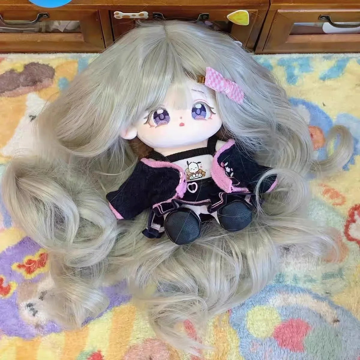 Peluca de muñeca de camión de hojas de 60 cm, ropa de hadas loli nocturna, conjunto de pelo de princesa espíritu helado, pelo largo y liso y rizado