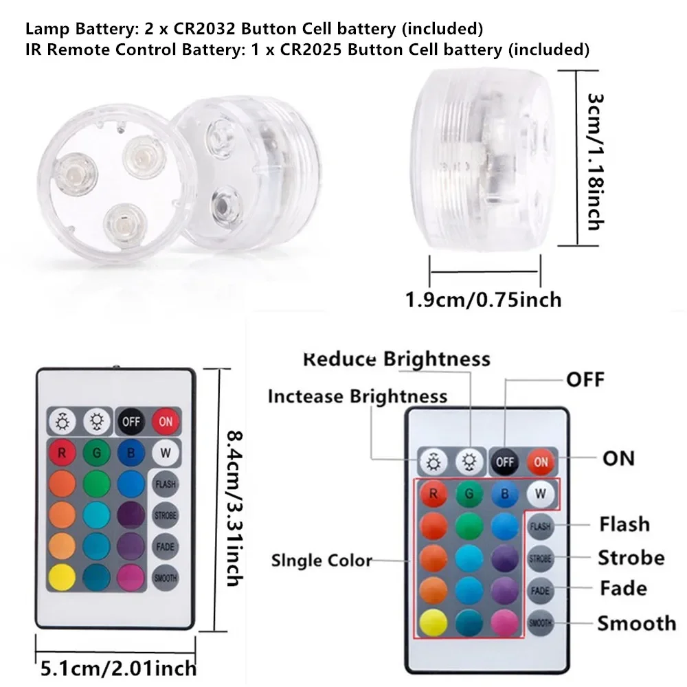 3 ไฟ LED ใต้น้ํา 16 สี RGB IP68 กันน้ําอุปกรณ์สระว่ายน้ํากลางแจ้ง Submersible ไฟสําหรับแจกัน
