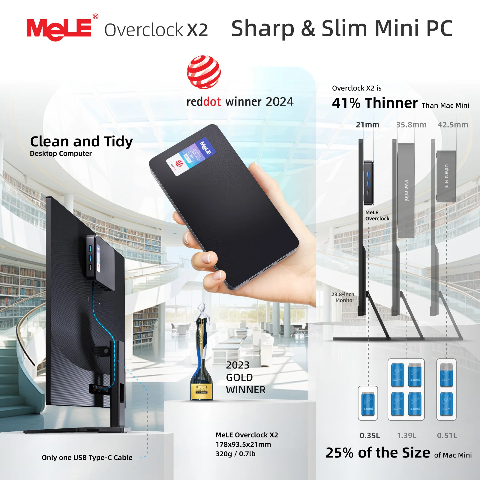 MeLE Overclock X2 Mini PC, N150 16GB 512GB Mikro Komputer Stacjonarny, 4K Potrójny Wyświetlacz, All-in-one USB-C, USB3.2/WiFi/BT/Ethernet