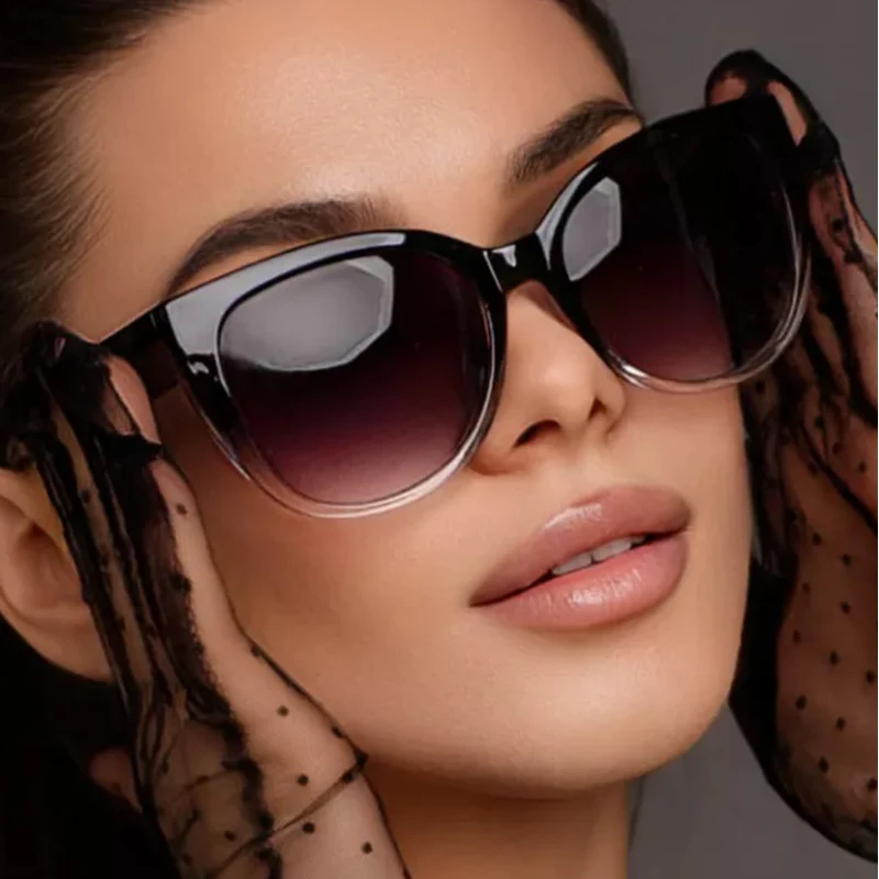 Gafas de sol Retro a la moda con forma de ojo de gato, gafas de sol de marca para mujer, lentes degradados, diseño de pierna ancha Simple, gafas de sol Unisex de ojo de gato para mujer UV400