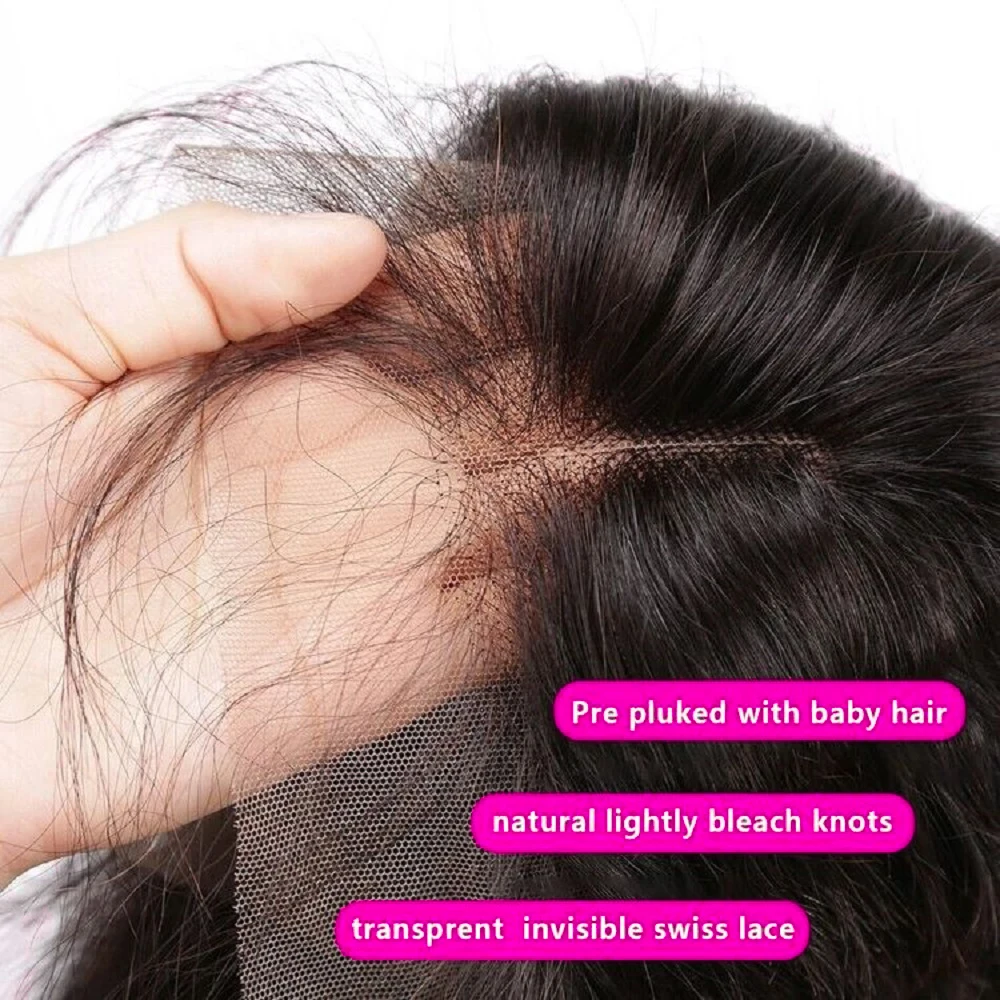 13x4 HD transparente encaje Frontal 100% cabello humano nudos blanqueados prearrancados línea de cabello Natural con pelo de bebé 4x4 Cierre de encaje