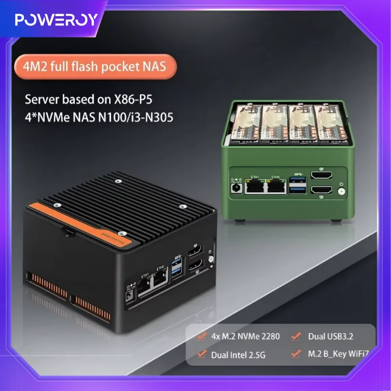 Nieuwe Pocket Nas Computer Intel 3 N355 N305 N150 N100 Mini Pc 4xm. 2 Nvme Slot Firewall 2xi226-v 2.5G Ddr5 4800 2xusb3. 2 2xhdmi2. 0
