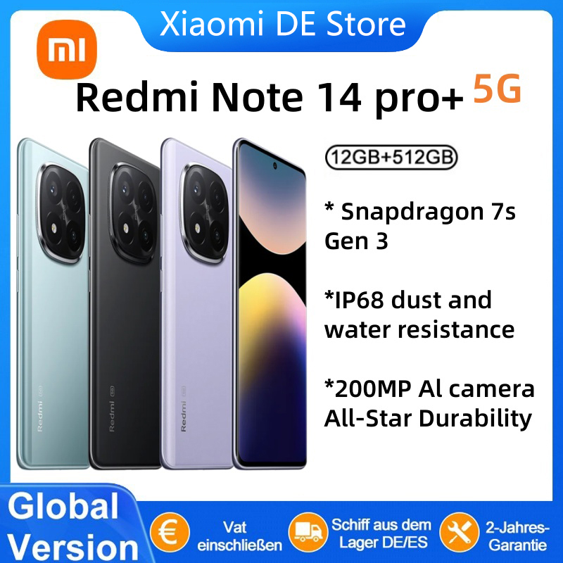 Globalna wersja Xiaomi Redmi Note 14 Pro Plus 5G Smartphone 200MP AI Camera Snapdragon 7s Gen 3 NFC 120W 5110mAh Battery