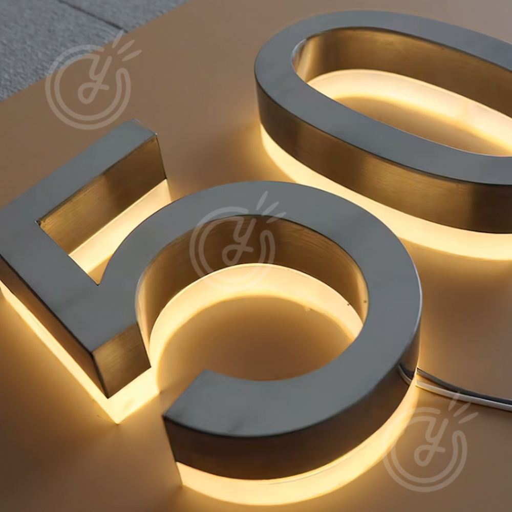Letras de letrero de Metal 3D retroiluminadas con número de casa LED personalizado para escaparate de negocios, letrero impermeable con número de casa para exteriores