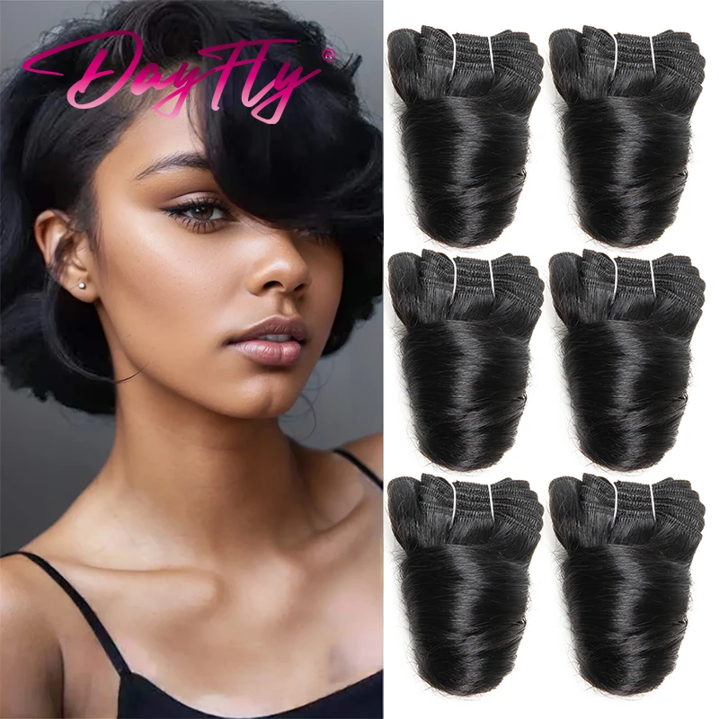 Pacotes de cabelo curto Funmi para mulheres negras, cabelo brasileiro Weave, extensões de cabelo encaracolado Bouncy, 8-12 in, 6 pçs/lote
