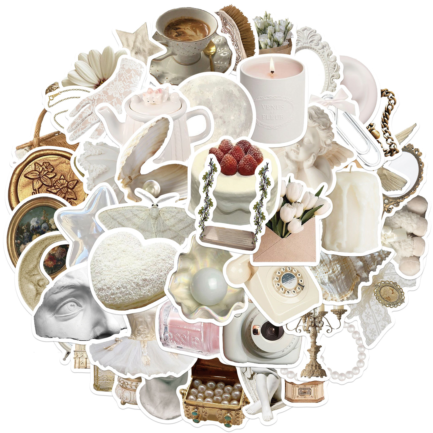 子供のための防水落書きステッカー、美的装飾ステッカー、旅行かばん、カップ、ラップトップ、電話、スクラップブック、ノートブック、白、コイン、10、30、50個