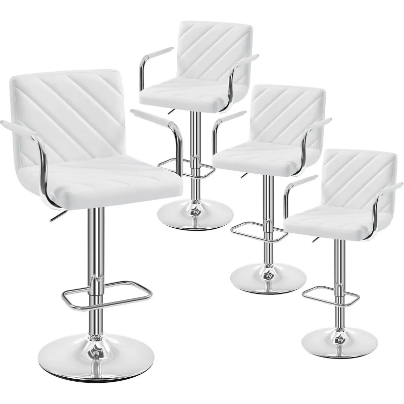 Bar Stools Set of 4, Height Adjustable Swivel Bar Stools, Counter Height Bar Stools for Kitchen Island, White Chairs