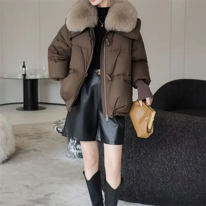 Chaqueta acolchada de algodón para otoño e invierno, chaqueta acolchada de algodón con cuello de piel corta y gruesa coreana, estilo occidental, 2024
