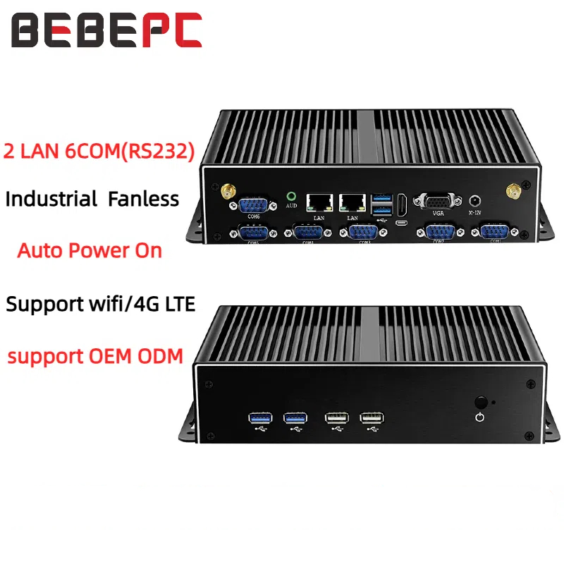 BEBEPC Mini Công Nghiệp Máy Tính Quạt Không Cánh Core I7 I5 4200U Celeron 2955U HD WiFi 6 * RS232 RS485 Windows 10 Máy Tính linux Dual LAN 6 * COM