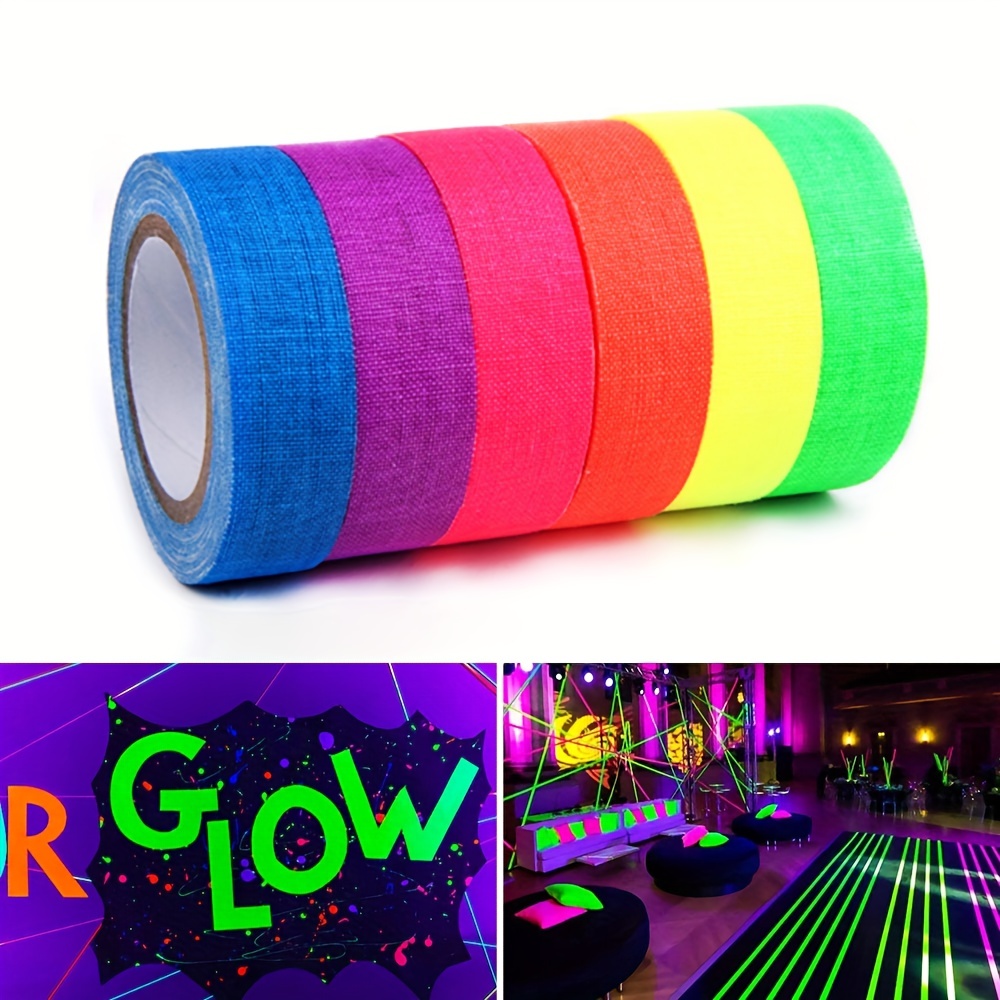 เทปผ้าฝ้ายเรืองแสง 6 สี, UV Blacklight Reactive, สีนีออนสําหรับตกแต่งงานปาร์ตี้, ฮาโลวีน, งานฝีมือ