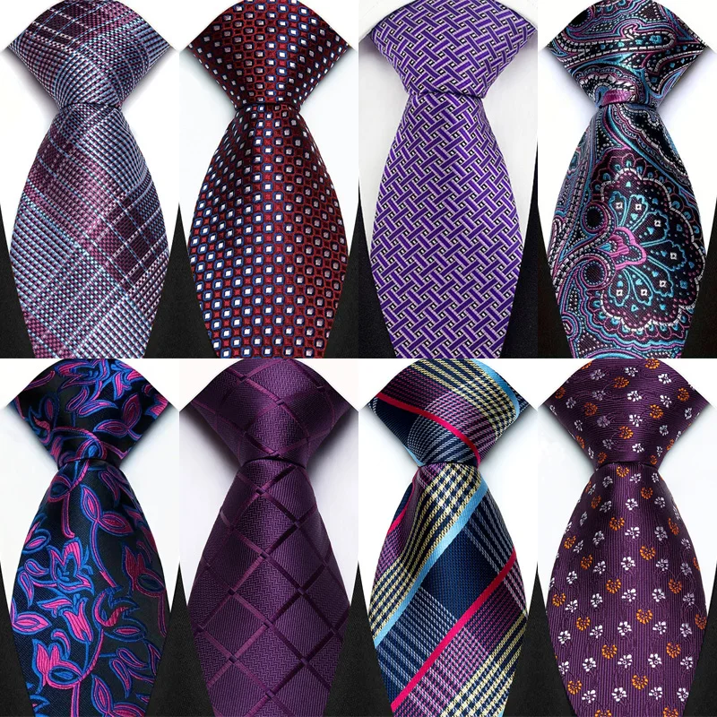 Corbata de lujo de 8CM para hombre, corbatas a cuadros florales a rayas de Color púrpura para hombre, corbata tejida de Jacquard para novio, corbata para fiesta de boda y negocios