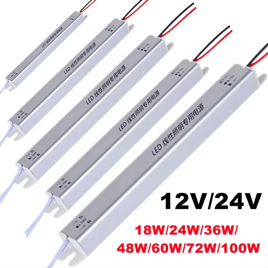 DC12V/24V potencia de conmutación ultrafina AC 220V LED controlador fuente de alimentación transformador de iluminación para tira de LED 24W 36W 48W 60W 72W 100W