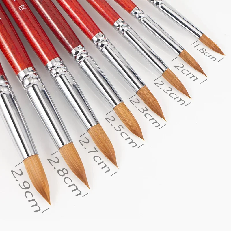 Kolinsky-cepillo acrílico para decoración de uñas, mango de madera, cepillo de visón para decoración de uñas, herramientas para uñas, cepillo para manicura, herramientas de dibujo, tamaño 8-24
