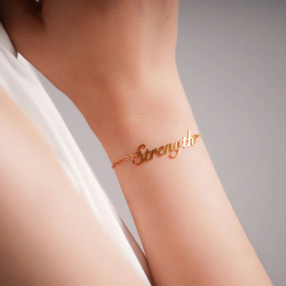 Pulseras con nombre personalizado para mujer, cadena dorada de acero inoxidable, colgante de fuente personalizado, pulseras ajustables, regalo de joyería