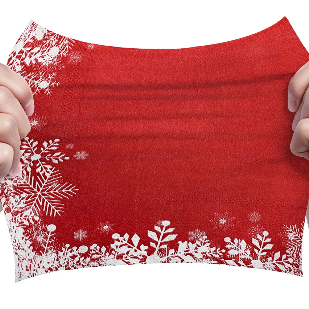 Serviettes de noël en papier flocon de neige rouge doux, 20 pièces, décorations de Table de fête Festive, serviettes à main de salle de bains de vacances