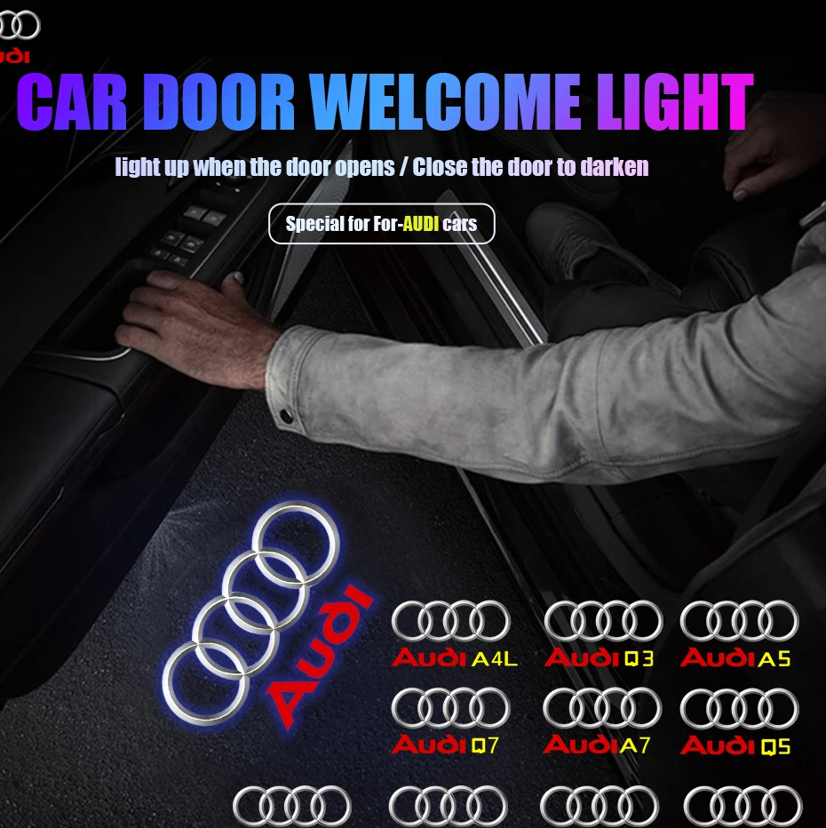 Luces LED de bienvenida para puerta de coche, lámparas de proyector láser 3D, accesorios de decoración automática para AUDI SLINE RS S3 S4 S5 S6 QUATTRO A3 Q5, 2 uds.