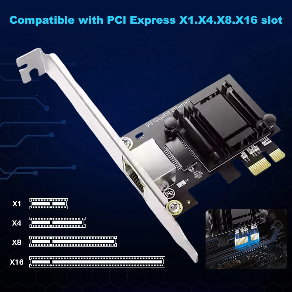 Сетевой адаптер 5G PIC-E к RJ45 RTL8126 100/1000/2500/5000 Мбит/с Gigabit Ethernet Lan Controller Adapter для ПК Win10/11