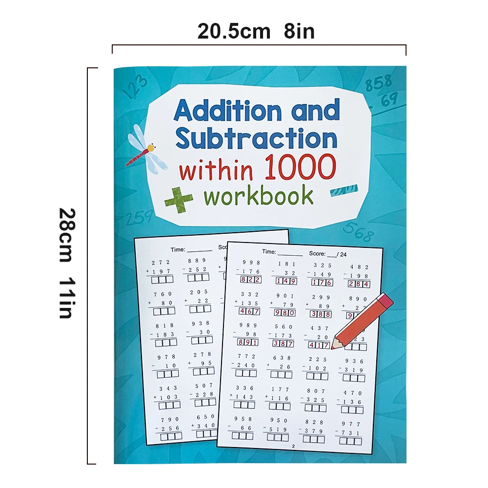 Three Digit Math Practice Worksheets for 2nd Graders, and 3rd Grade, Addition and Subtraction Calculation Training Within 1000